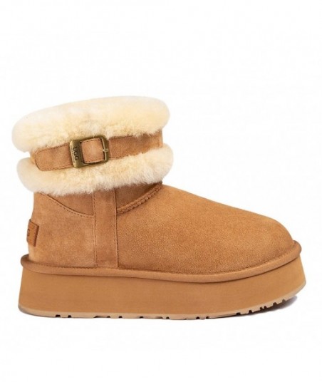 Stivaletti UGG da donna in peluche con plateau e cinturini